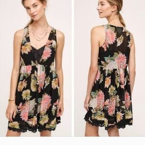Anthropologie Maeve Black Violetta Romantic Fairy Vixen Sheer Lace Floral Dress